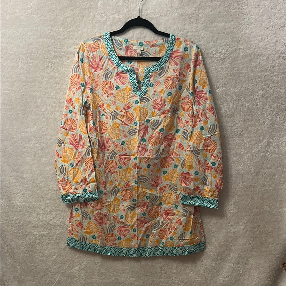 Talbots Pink, Turquoise & Orange Swim Coverup w/V-Neck. Seashells